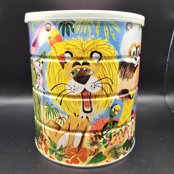 RARE Folgers Jungle Zoo Animals Coffee Can 1960s Elephant With Cardboard Insert. - Picture 3 of 9